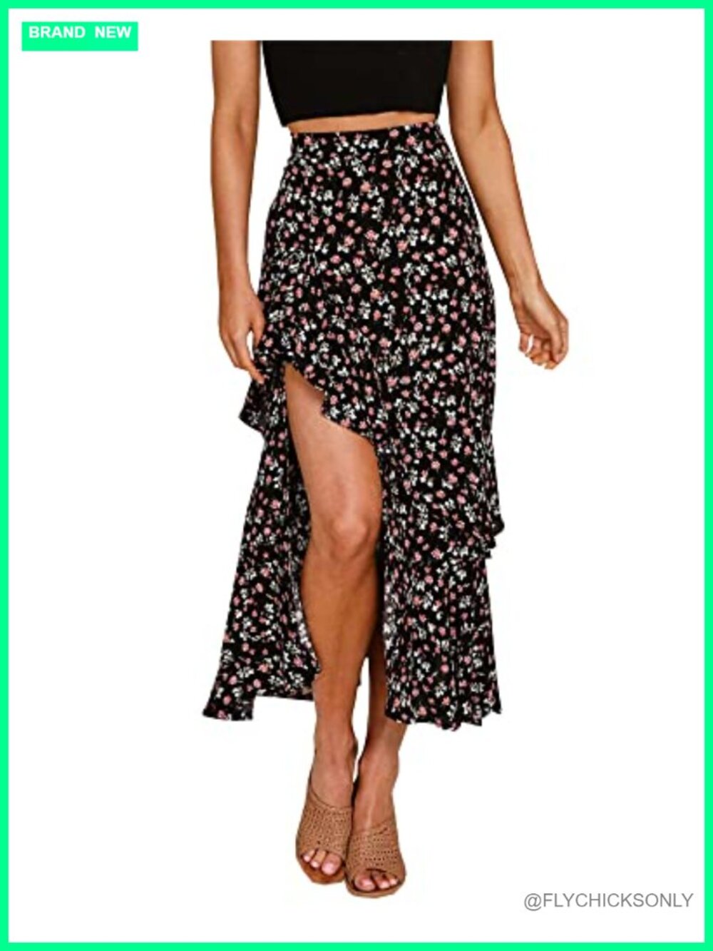 BTFBM Women's High Low Maxi Skirt Floral Ruffle High Split Casual